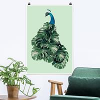Klebefieber Poster Tiere Pfau mit Monstera Blättern