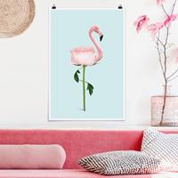 Klebefieber Poster Tiere Flamingo mit Rose