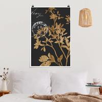 Klebefieber Poster Blumen Goldene Blätter auf Mokka II