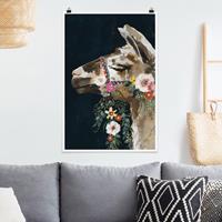 Klebefieber Poster Tiere Lama mit Blumenschmuck II
