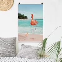 Klebefieber Poster Tiere Strand mit Flamingo