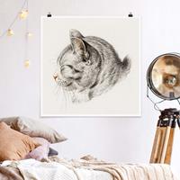 Klebefieber Poster Vintage Zeichnung Katze III