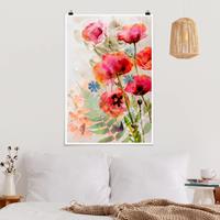 Klebefieber Poster Blumen Aquarell Blumen Mohn
