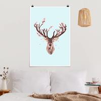 Klebefieber Poster Tiere Hirsch mit Kirschblüten