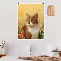 Klebefieber Poster Tiere Katze im Mohnfeld