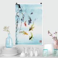 Klebefieber Poster Japanische Aquarell Zeichnung Goldfische I