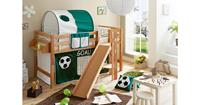 TICAA Hochbett mit Rutsche Podestbett Tino Buche Natur Motiv, teilbar mit Farbauswahl natur Gr. 90 x 200