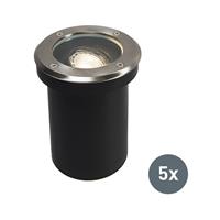 qazqa Set mit 5 Außenbodenspots Edelstahl IP65 - Delux