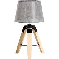 homcom Tischlampe Dreibein Tischleuchte E27 Leinenoptik Kiefer Grau - 