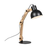 qazqa Industrielle Tischlampe schwarz mit Holz - Woodi