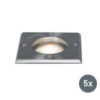 qazqa 5er-Set Bodenstrahler Stahl IP65 - Basic Square - 