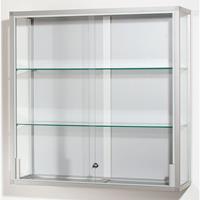 Wandvitrine, hoogte 1000 mm, 2 schuifdeuren, b x d = 1000 x 300 mm, roestvast stalen uiterlijk