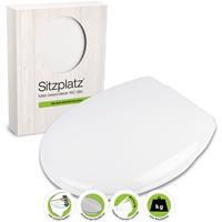 sitzplatz WC-Sitz mit Absenkautomatik, Dora in Weiß, Thermoplast Toilettensitz mit Rückbrett, Standard O-Form universal, Klodeckel & Klobrille mit