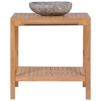 vidaxl Waschtischunterschrank Teak Massiv mit Flussstein Waschbecken - 