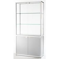 Vitrine met opbergvak, 2 draaideuren, h x b x d = 2000 x 500 x 500 mm, hoogglanzend verchroomd
