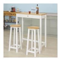 SoBuy Bartafel met 2 Barkrukken - Max. 90 kg per kruk - 95 x 40 x 107 cm - Wit/ Naturel