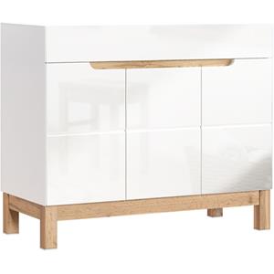 lomadox Waschtischunterschrank 100 cm SOLNA-56 Hochglanz weiß mit Wotaneiche, B x H x T ca. 100 x 85 x 46cm - 