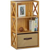 relaxdays 1 x Regal Bambus mit Korb, 3 Ablagen, Holz Standregal, Badregal, Faltbox, H x B x T: 80 x 42 x 29 cm, natur braun - 