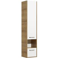 lomadox Badezimmer Hochschrank in Riviera Eiche Nb. & Glanz weiß RAIPUR-66 - B/H/T: 35/166/33cm - 