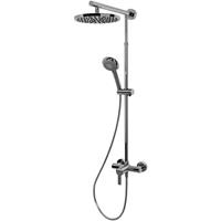 Duschsystem, Verchromt, Korpus aus Messing, Duschmaster Rain mit Regendusche, mit Einhebelmischer, Kopfbrause rund