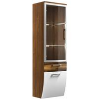 lomadox Hochschrank mit Glastür RIMAO-100 Hochglanz weiß, Walnuss Nachbildung, B x H x T ca.: 40 x 134,5 x 30 cm - 