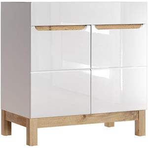 lomadox Waschtischunterschrank 80 cm SOLNA-56 Hochglanz weiß mit Wotaneiche, B x H x T ca. 80 x 85 x 46cm - 