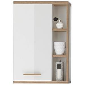 lomadox Badezimmer Wandschrank MALANJE-66 in weiß glänzend & Riviera Eiche quer Nb. - B/H/T: 50,5/74,5/20,5cm - 