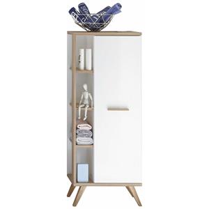 lomadox Badezimmer Midischrank MALANJE-66 in weiß glänzend & Riviera Eiche quer Nb. - B/H/T: 50,5/128/33cm - 