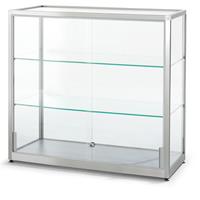certeo BST Vitrine, halbhoch - Höhe 910 mm, 2 Schiebetüren - BxT 1000 x 400 mm, silber - 