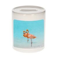 Bellatio Dieren flamingo foto spaarpot 9 cm jongens en meisjes - Cadeau spaarpotten flamingo vogels liefhebber