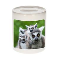 Bellatio Dieren maki foto spaarpot 9 cm jongens en meisjes - Cadeau spaarpotten maki apen / ringstaartmaki liefhebber