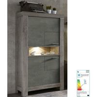 wohn-concept Vitrine Highboard in Betonoxid und Haveleiche GRONAU-55 inkl. Beleuchtung, BxHxT: 76x160x42cm - 