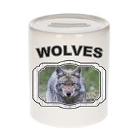 Bellatio Dieren liefhebber wolf spaarpot 9 cm jongens en meisjes - keramiek - Cadeau spaarpotten wolven liefhebber