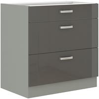 küchenpreisbombe Küchen Unterschrank 80 cm Grey Hochglanz Grau Vollauszug Soft-Close Küche Vario - KÜCHEN PREISBOMBE