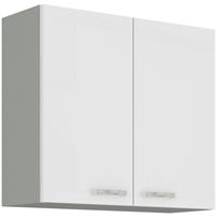 küchenpreisbombe Küche Hängeschrank 80 Bianca Weiß Hochglanz + Grau Küchenzeile Küchenblock Vario - KÜCHEN PREISBOMBE