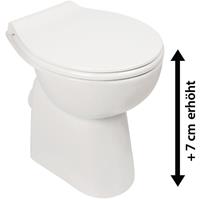 ' Stand WC spülrandlos mit +7 cm Erhöhung, Komplett-Set mit Toilettendeckel mit Absenkautomatik, Tiefspüler mit waagerechtem Abgang, erhöhte