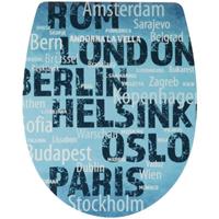 sitzplatz WC-Sitz mit Absenkautomatik, Dekor Stadtliebe, abnehmbar, Thermoplast Toilettensitz, TopFix Befestigung von oben, universale O Form,