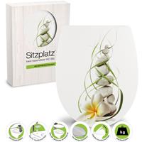 sitzplatz WC-Sitz mit Absenkautomatik, Wellness Dekor Armona, Thermoplast Toilettensitz mit Top-Fix Befestigung von oben, ovale Standard O-Form