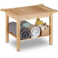 relaxdays Badezimmer Bank Bambus, Sitzbank Bad, Ablage Badhocker Holz, HxBxT: 45 x 66 x 40 cm, Badezimmermöbel, natur - 