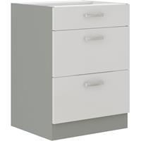 küchenpreisbombe Unterschrank 60 Bianca Weiss Hochglanz + Grau Vollauszug Soft-Close Küche Vario - KÜCHEN PREISBOMBE