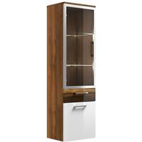 lomadox Hochschrank RIMAO-100 Hochglanz weiß, Walnuss Nachbildung, B x H x T ca.: 40 x 134,5 x 30 cm - 