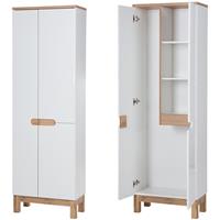 lomadox Hochschrank mit Staubsauger-/Wischerfach SOLNA-56 Hochglanz weiß mit Wotaneiche, B x H x T ca. 60 x 187 x 33cm - 