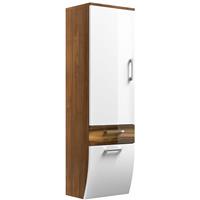 lomadox Hochschrank RIMAO-100 Hochglanz weiß, Walnuss Nachbildung, B x H x T ca.: 40 x 134,5 x 30 cm - 