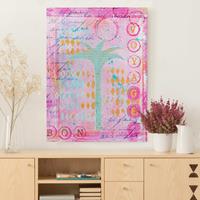 Klebefieber Leinwandbild Bunte Collage - Bon Voyage mit Palme