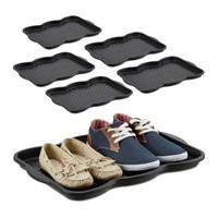 Relaxdays 6x Schuhabtropfschale Schuhwanne Mehrzweckablage klein Schuhablage Schuhsammler schwarz