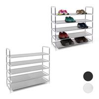 Relaxdays 3 x Schuhständer 5 Ablagen, XL Schuhregal grau, Stoff Schuhschrank Schuhablage