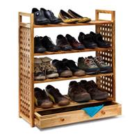 Relaxdays Schuhregal Walnuss mit Schublade hellbraun