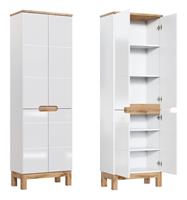 lomadox Hochschrank mit 4 Türen SOLNA-56 Hochglanz weiß mit Wotaneiche, B x H x T ca. 60 x 187 x 33cm