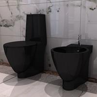 vidaXL Keramieken W.C. en Bidet Set (zwart)