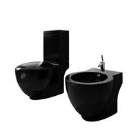 vidaxl Stand-Toilette/WC WC Sitz+Stand-Bidet Bodenstehend schwarz